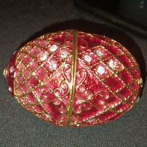 Red Jewel Encrusted Gold Accents Egg Trinket Box